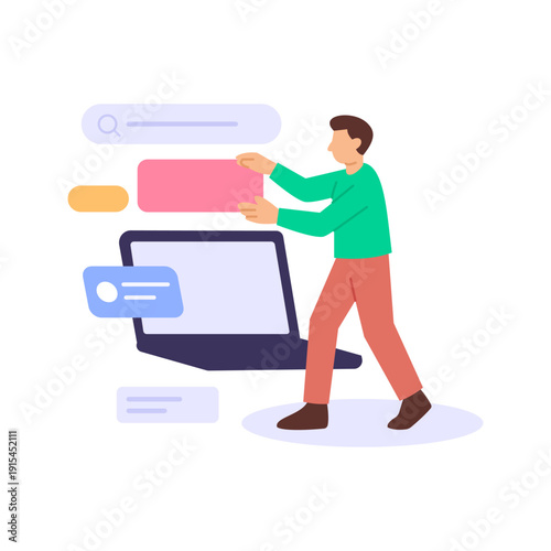 Front-End Development, building interactive user-facing website interfaces, Flat vector character illustration