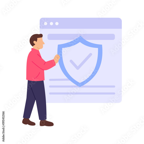 Security Enhancement, improving website protection and data safety, Flat vector character illustration