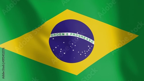 Flag of Brazil animated background. Symbol of the Brazilian nation and the culture. Waving flag in the wind footage. Looping video of the national flag.