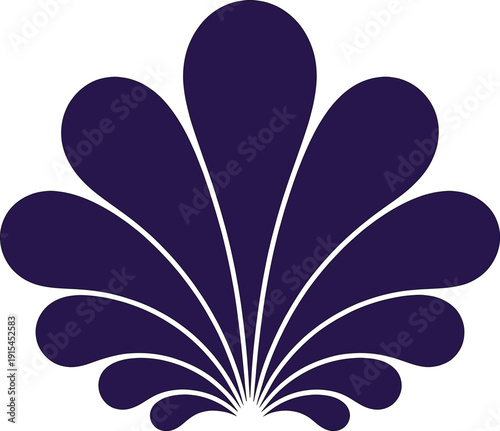 A Deep Purple Decorative Fan-Shaped Symmetrical Graphic Design Element with Organic Flowing Lines