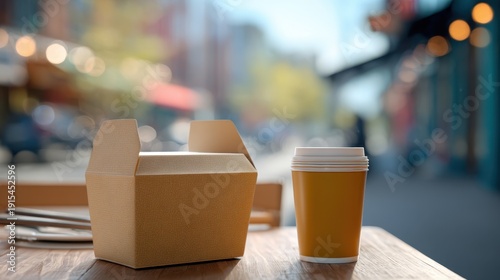 Takeout Food Box and Coffee Cup Outdoors