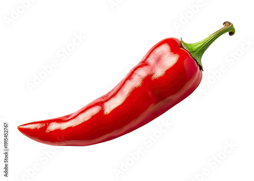 A single red hot pepper on a white background