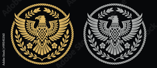 Eagle Native American Style Belt Buckle Design with Wild West Cowboy Western Rodeo Emblems Vector Illustration.