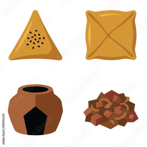 Samsa Central Asian Meat Pastry Icon Set