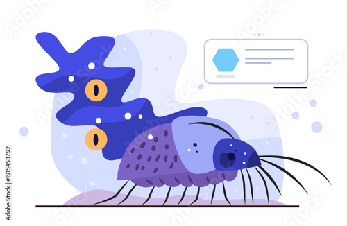 Parasite microbe infection pathogen cartoon organism abstract blue segmented body digital medical diagram