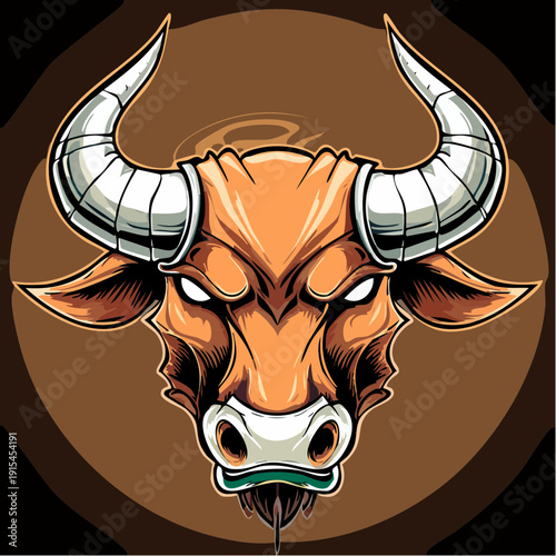 Angry Bull Head with Sharp Horns.