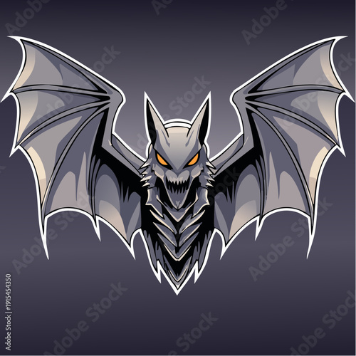 Black Bat with Orange Eyes Illustration.