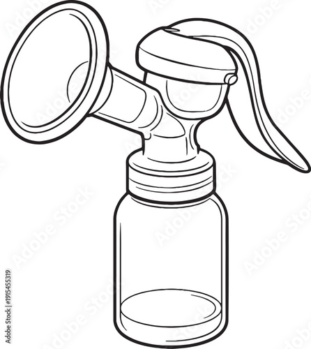 Manual Breast Pump Handheld Black White Line Art EPS SVG