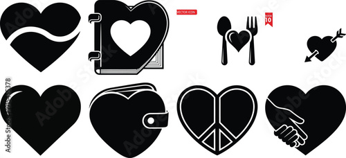 Black heart shapes with various designs on isolated for valentines day