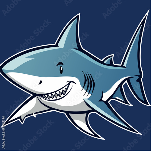 Cartoon Shark with Sharp Teeth Smiling.