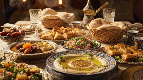 Middle Eastern Cuisine on Dining Table.