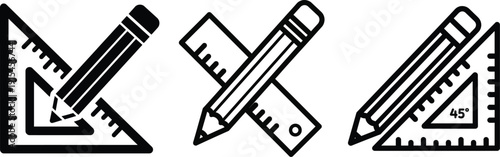 Three black and white illustrations of drawing tools