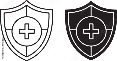Black and white shield with cross symbol protection medical