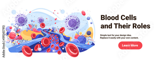Blood cells virus bacteria anatomy bloodstream medical diagram showing red white cells pathogens flowing in vessel abstract background