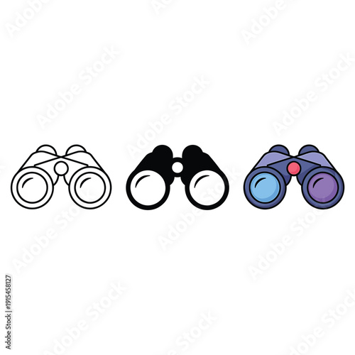 Four variations of binoculars in differing colors and styles are shown