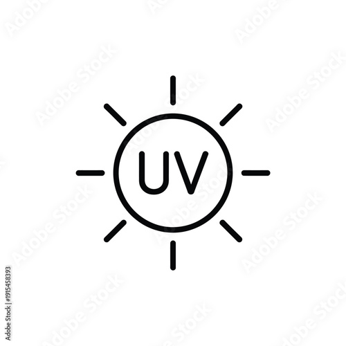 Simple line drawing of a sun with the letters uv inside