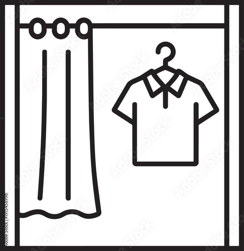 Clothing store fitting room with curtain linear icon vector illustration changing booth isolated on white background