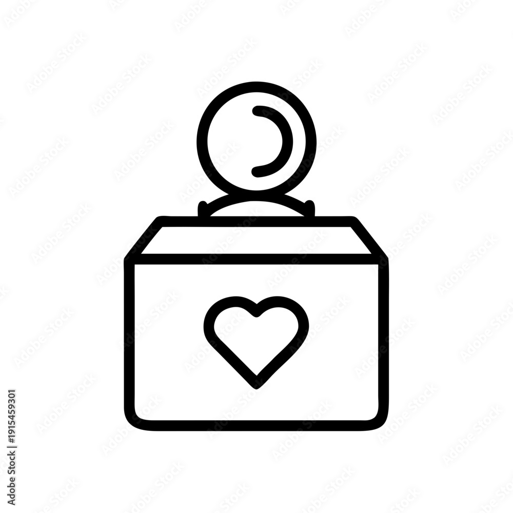 Obraz premium This is a vector graphic of a donation box with a heart on it, designed in a minimalist and flat style. The icon represents charity, kindness, and generosity, and can be used to symbolize 