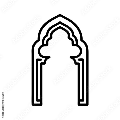 This is a vector graphic illustration of an arched doorway with a minimalist design. The illustration features a simple black line art style on a transparent background, making it versatile 