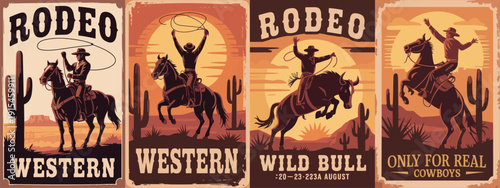 Extreme Rodeo Colorful Sticker Set with Western Cowboy Elements.