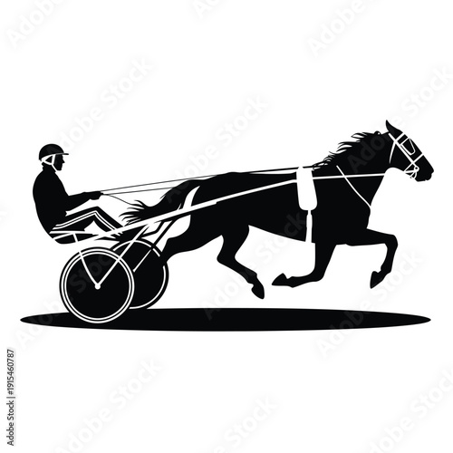 Silhouette of a horse drawn carriage and driver in dynamic motion