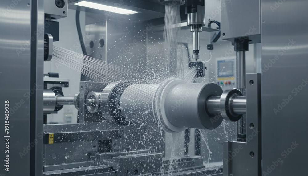 Fototapeta premium Industrial diamond wire saw cutting silicon ingot into wafers