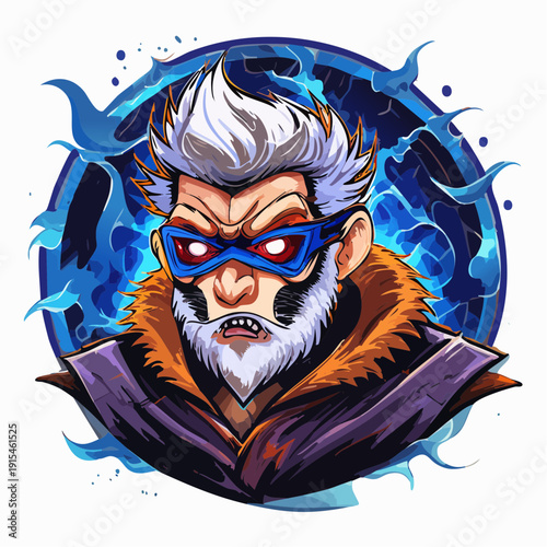 Illustration of a man with goggles and fur coat.