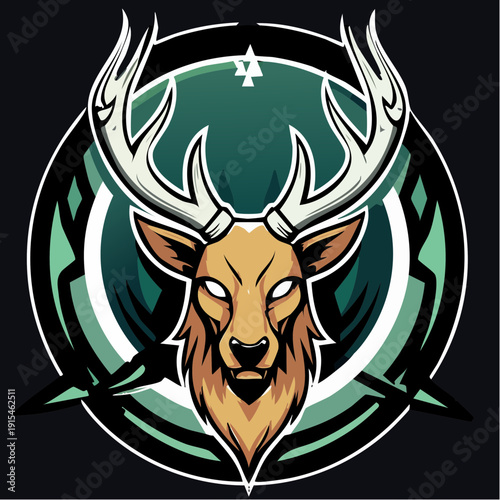 Illustration of Deer Head with Antlers 1.