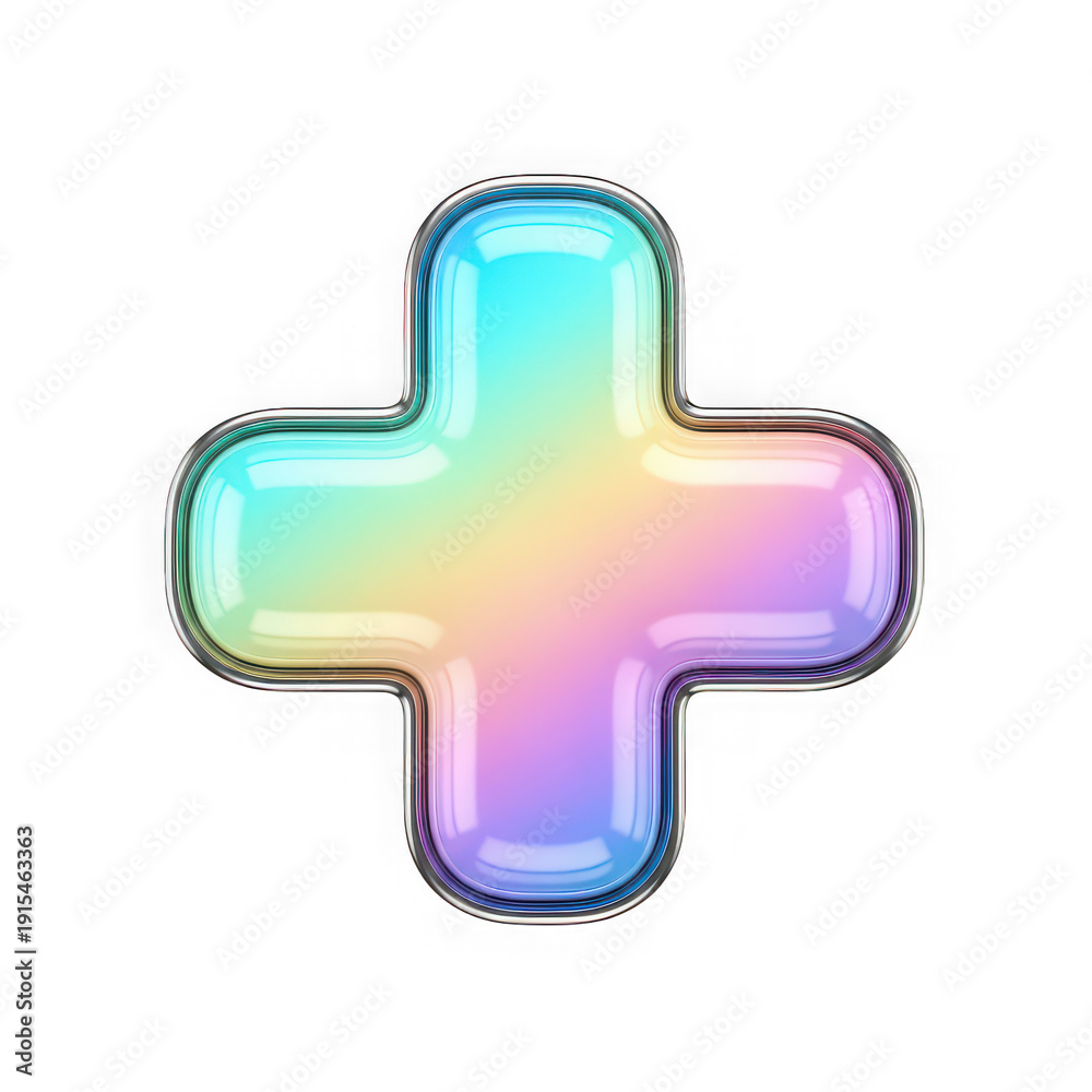 Obraz premium A vibrant and colorful plus sign with a gradient effect and a glossy finish isolated on transparent background