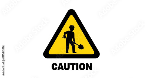 Caution Warning Sign with Worker Icon.