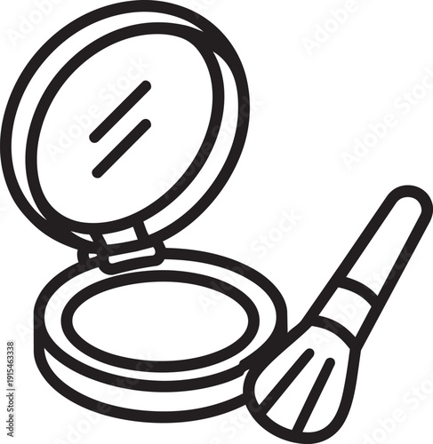 Makeup powder compact brush linear icon vector illustration face cosmetic isolated on white background