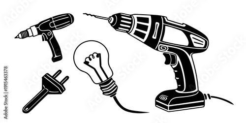 A collection of tools and a light bulb illustrating creativity and innovation Vector