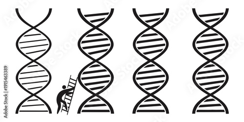 Illustration of various dna strands and their molecular structures. Vector