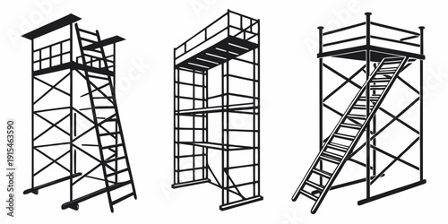Three different types of ladders used for various construction and maintenance tasks Vector