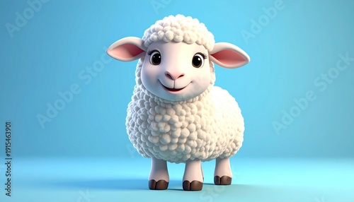 Adorable Cartoon Sheep Character on Blue Background.
