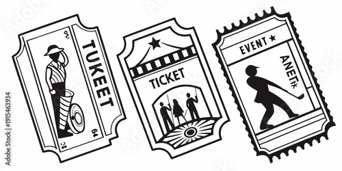 Assorted vintage tickets and passes from various events and transportation Vector