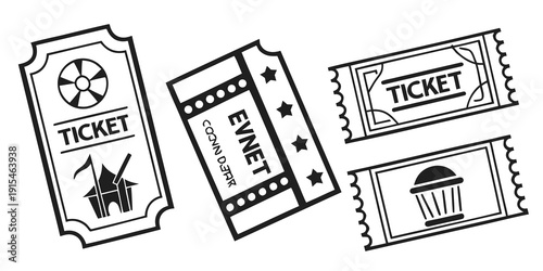 Assorted vintage tickets and passes with intricate designs and text Vector