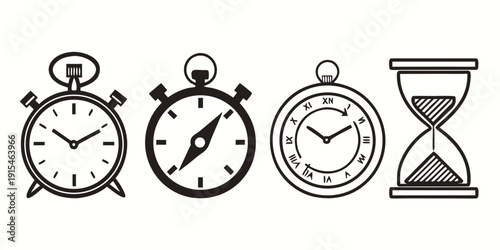 A variety of clocks and timers showcasing different time measurement methods Vector
