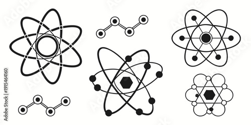 A collection of various atom and molecule illustrations showcasing different structures and formations Vector
