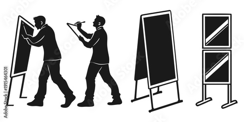 Two men painting a wall and a ladder leaning against it Vector