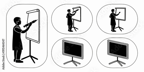 People giving presentations in different settings and using various tools Vector