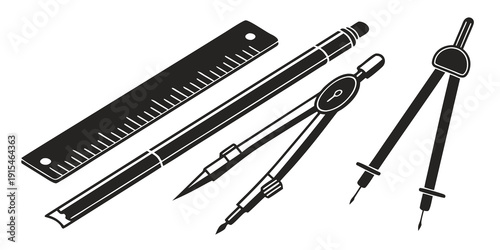 A variety of drafting tools including compasses, protractors, and rulers Vector