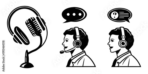 Two people engaged in a conversation using vintage communication devices. Vector