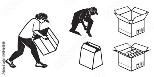 A person lifting and moving a heavy box with another person assisting Vector