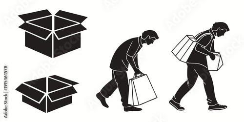 A person carrying multiple shopping bags while another person is walking with a single bag Vector