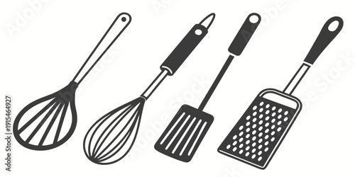 Assorted cooking utensils displayed in a row Vector