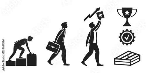 Illustration of a person's journey from education to career success Vector