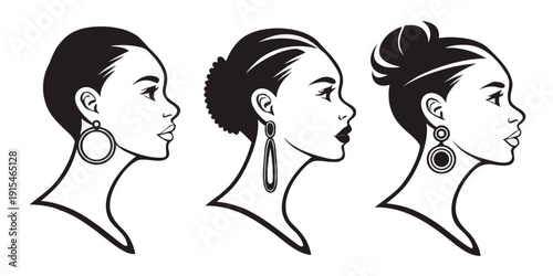Illustration of three different hairstyles on the same woman's head Vector