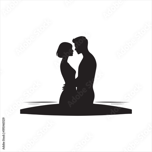 sunset couple vector silhouette line art logo concept illustration
