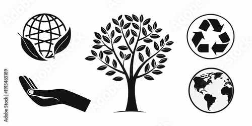 Symbols of global sustainability and environmental protection with a handshake Vector